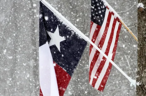 Flag of Texas and US snow storm